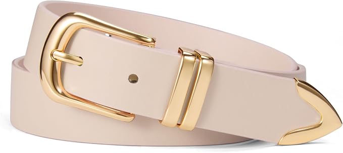 Women Leather Belt with Gold Buckle for Dresses & Jeans