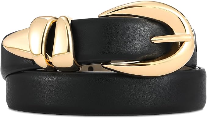 Leather Belt for Women with Stylish Gold Buckle