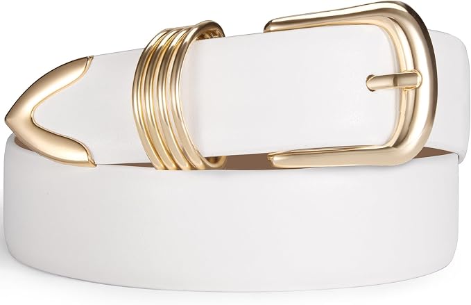 Women's Leather Belt with Gold Buckle for Jeans & Dresses