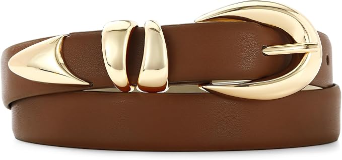 Leather Belt for Women with Stylish Gold Buckle