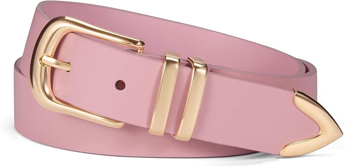 Women Leather Belt with Gold Buckle for Dresses & Jeans