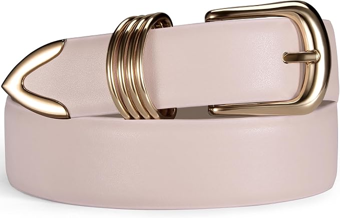 Women's Leather Belt with Gold Buckle for Jeans & Dresses