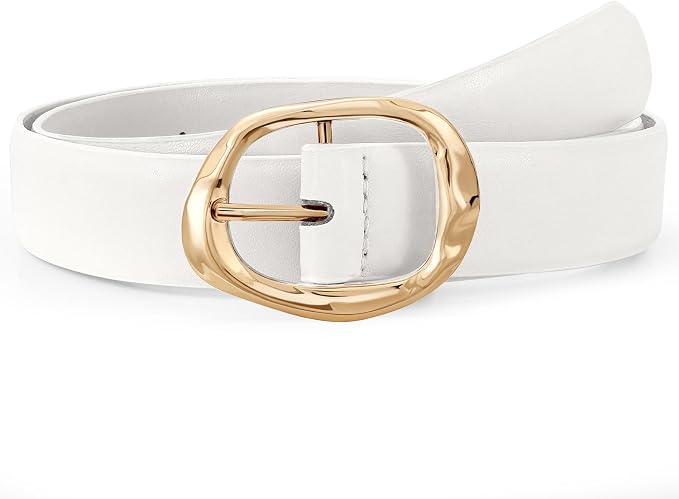 Women Leather Belt with Gold Buckle for Jeans & Pants