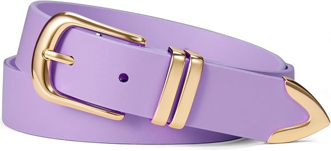 Women Leather Belt with Gold Buckle for Dresses & Jeans