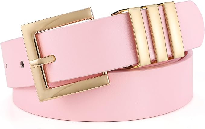 Plus Size Women's Leather Belt with Square Gold Buckle