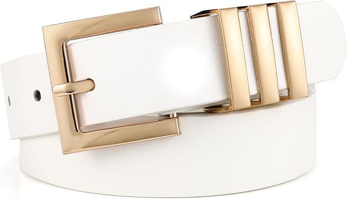 Plus Size Women's Leather Belt with Square Gold Buckle