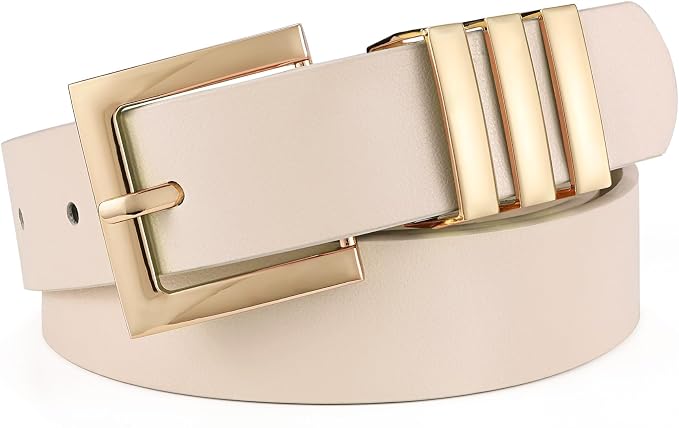 Plus Size Women's Leather Belt with Square Gold Buckle