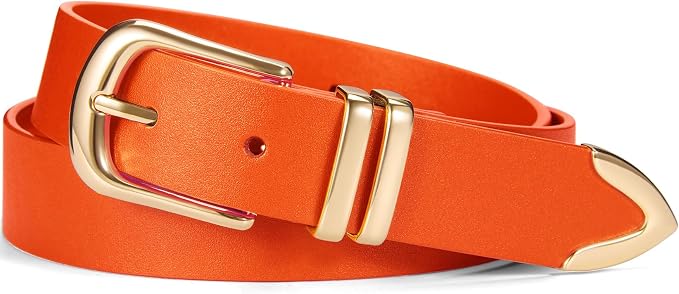 Women Leather Belt with Gold Buckle for Dresses & Jeans