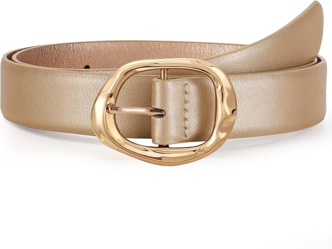 Women Leather Belt with Gold Buckle for Jeans & Pants