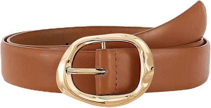 Women Leather Belt with Gold Buckle for Jeans & Pants