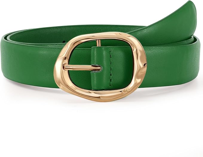 Women Leather Belt with Gold Buckle for Jeans & Pants
