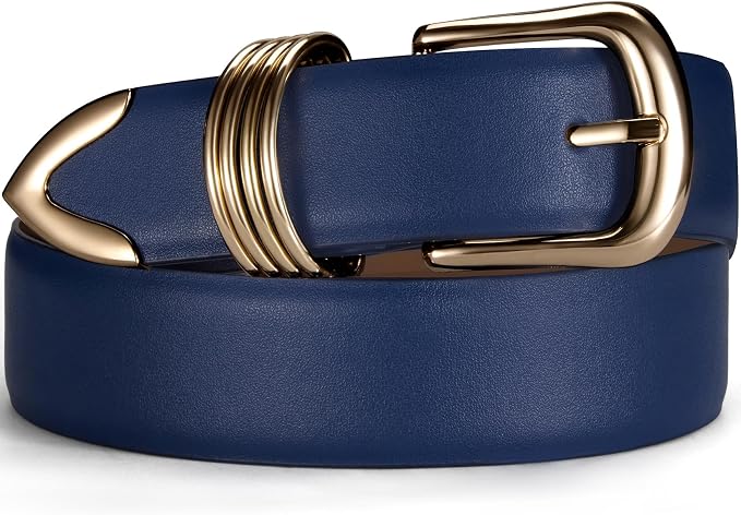 Women's Leather Belt with Gold Buckle for Jeans & Dresses