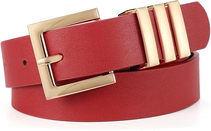 Plus Size Women's Leather Belt with Square Gold Buckle