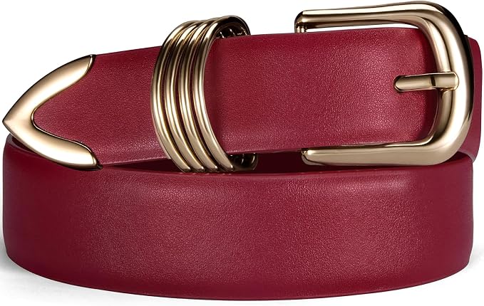 Women's Leather Belt with Gold Buckle for Jeans & Dresses