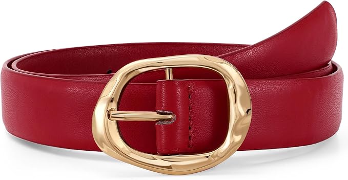 Women Leather Belt with Gold Buckle for Jeans & Pants