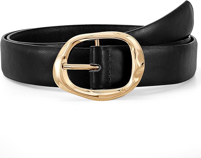 Women Leather Belt with Gold Buckle for Jeans & Pants